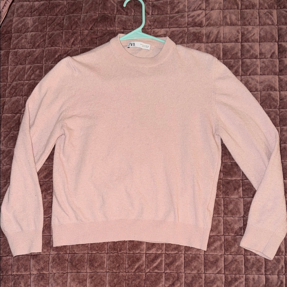 Zara Pale Pink Crewneck Sweater - Women's Soft Knit
